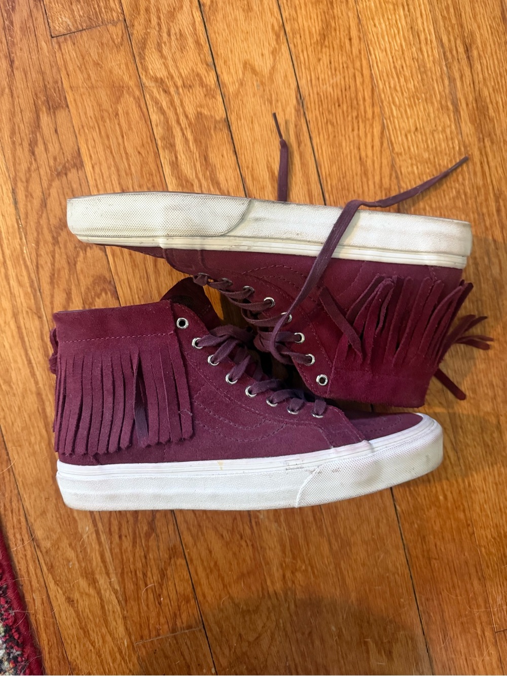 Vans Women’s Burgundy Suede High-Top Fringe Sneakers